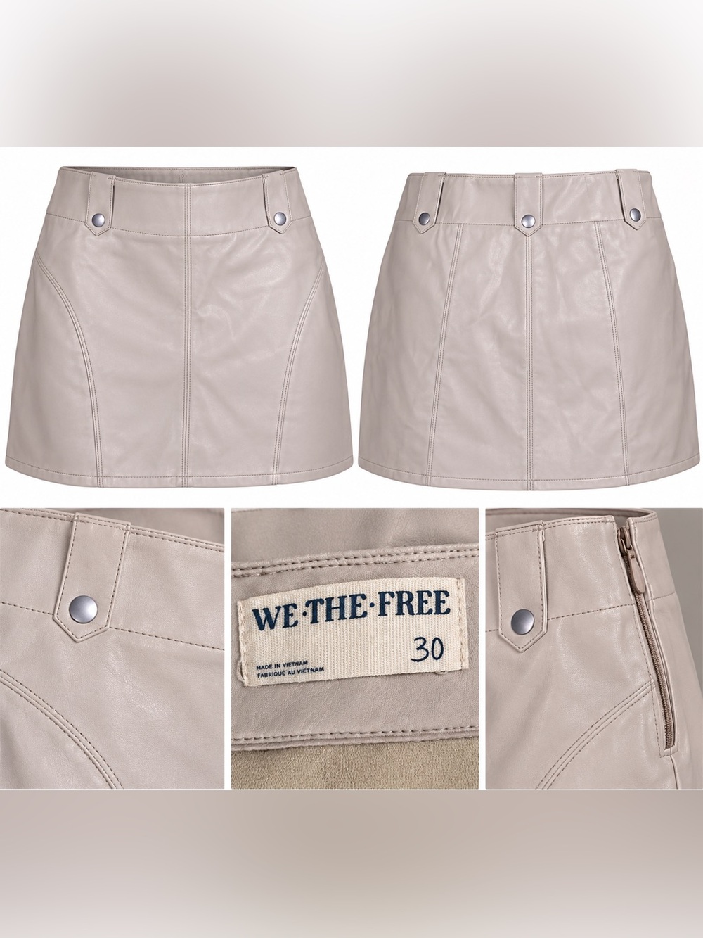 We The Free Free People Faux Leather Mini Skirt Size 30 Taupe Beige